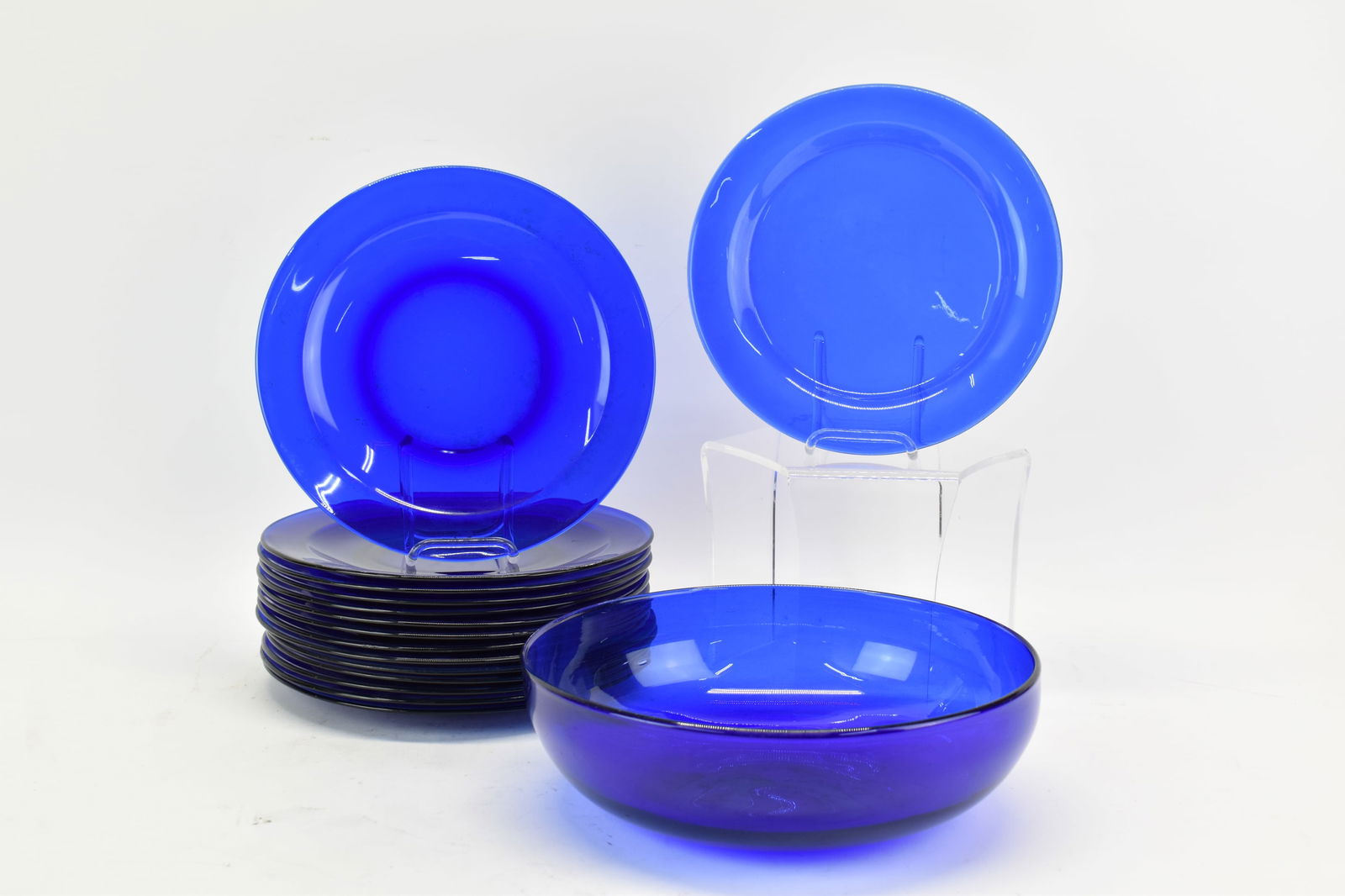 Fourteen Cobalt Glass Dinner Plates (1 of 6)