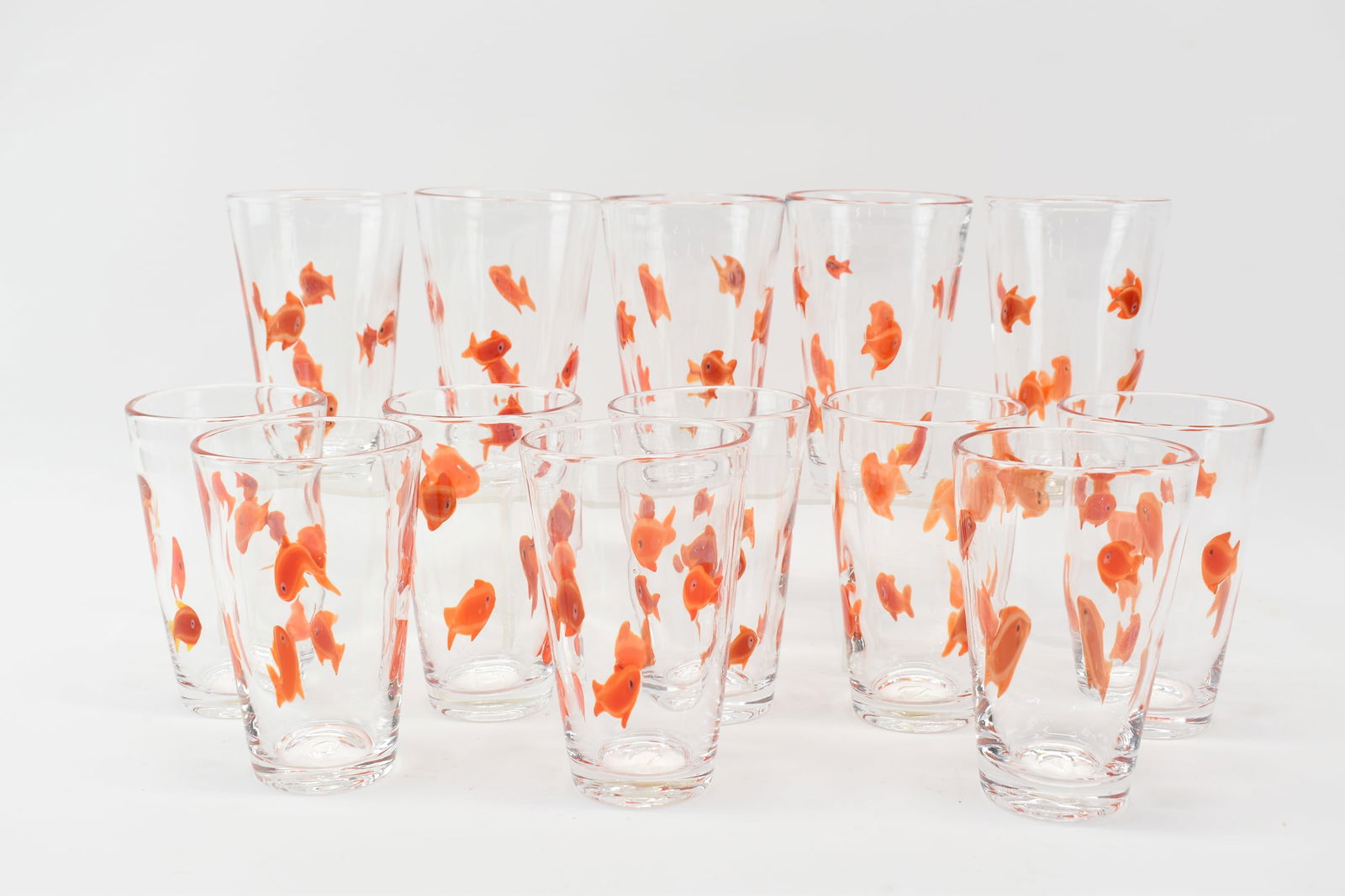 Thirteen Murano Style Goldfish Decorated Drinking Glasses (1 of 6)