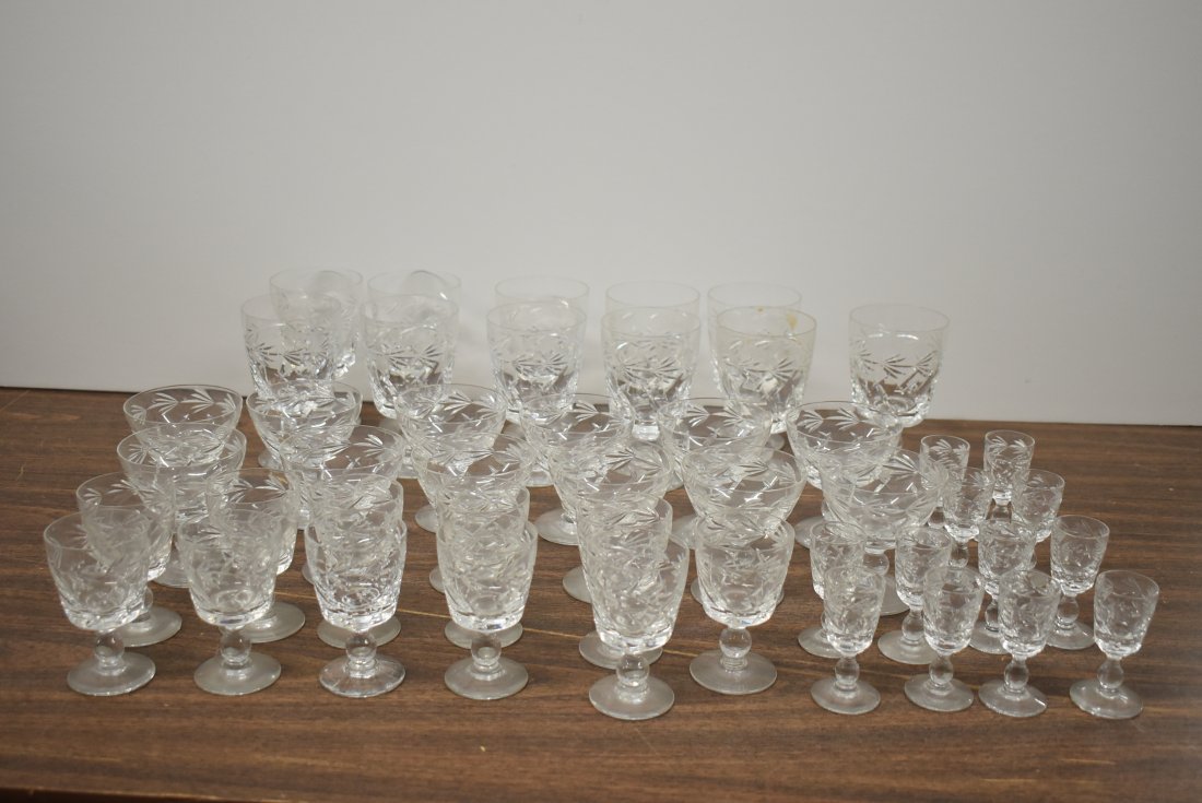 Group of Fifty Webb Corbett Glasses: Group of Fifty Webb Corbett Glasses Group of Fifty Webb Corbett Glasses, various sizes. Used condition, wear, worn.