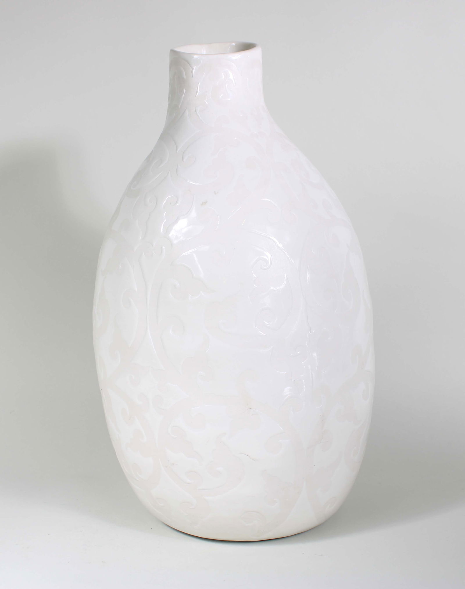 Contemporary White Glazed & Incised Ceramic Vase (1 of 7)