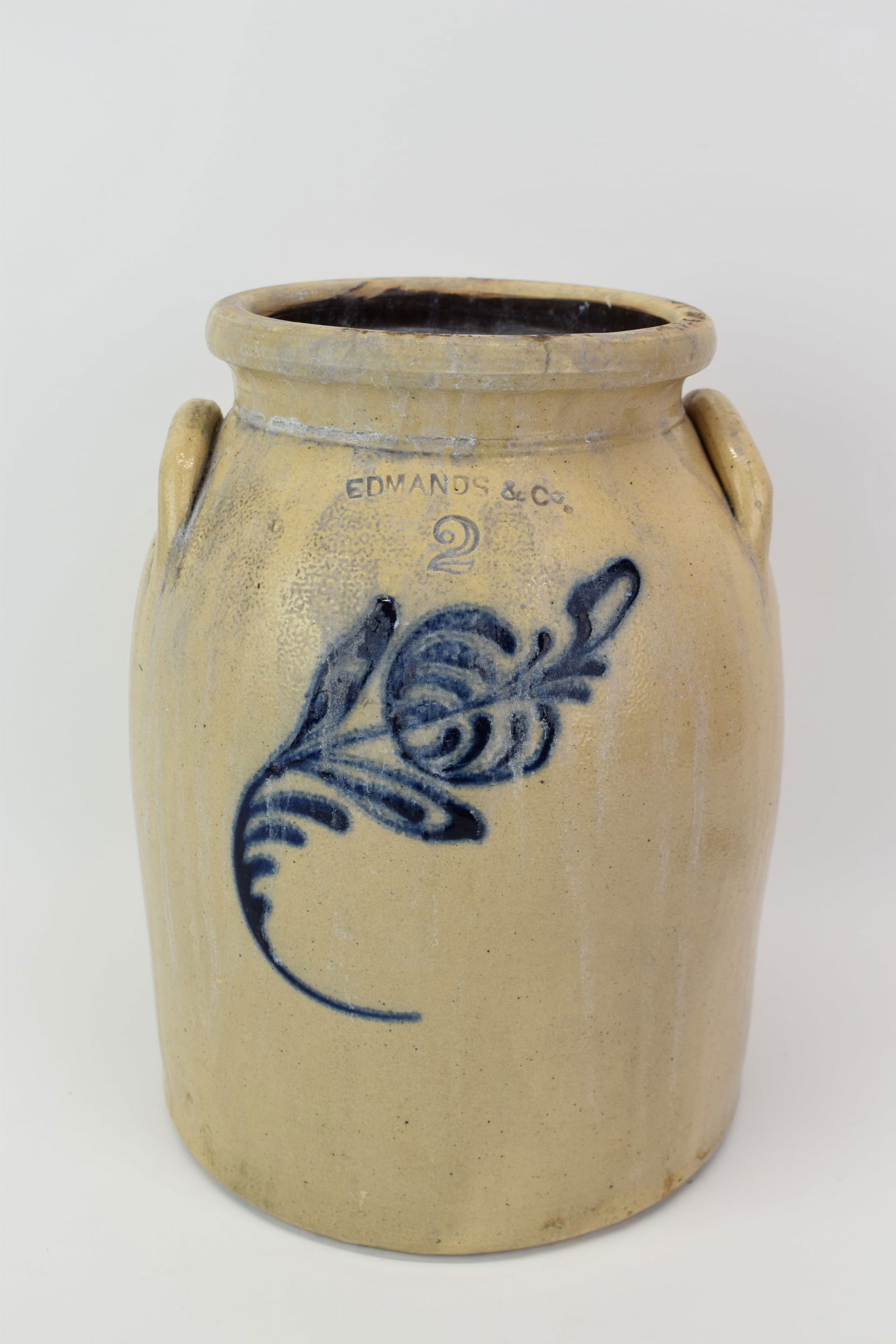 Antique Edwards & Co 2 Gallon Blue Floral Decorated Crock (1 of 9)