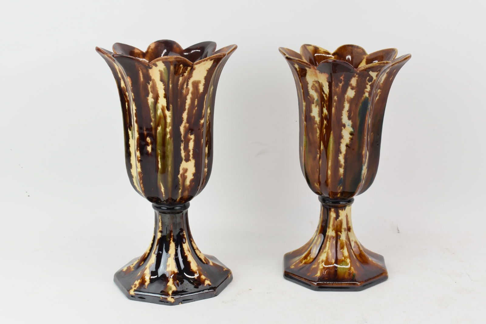 Near Pair of Unmarked Rockingham Tulip Form Vases (1 of 14)