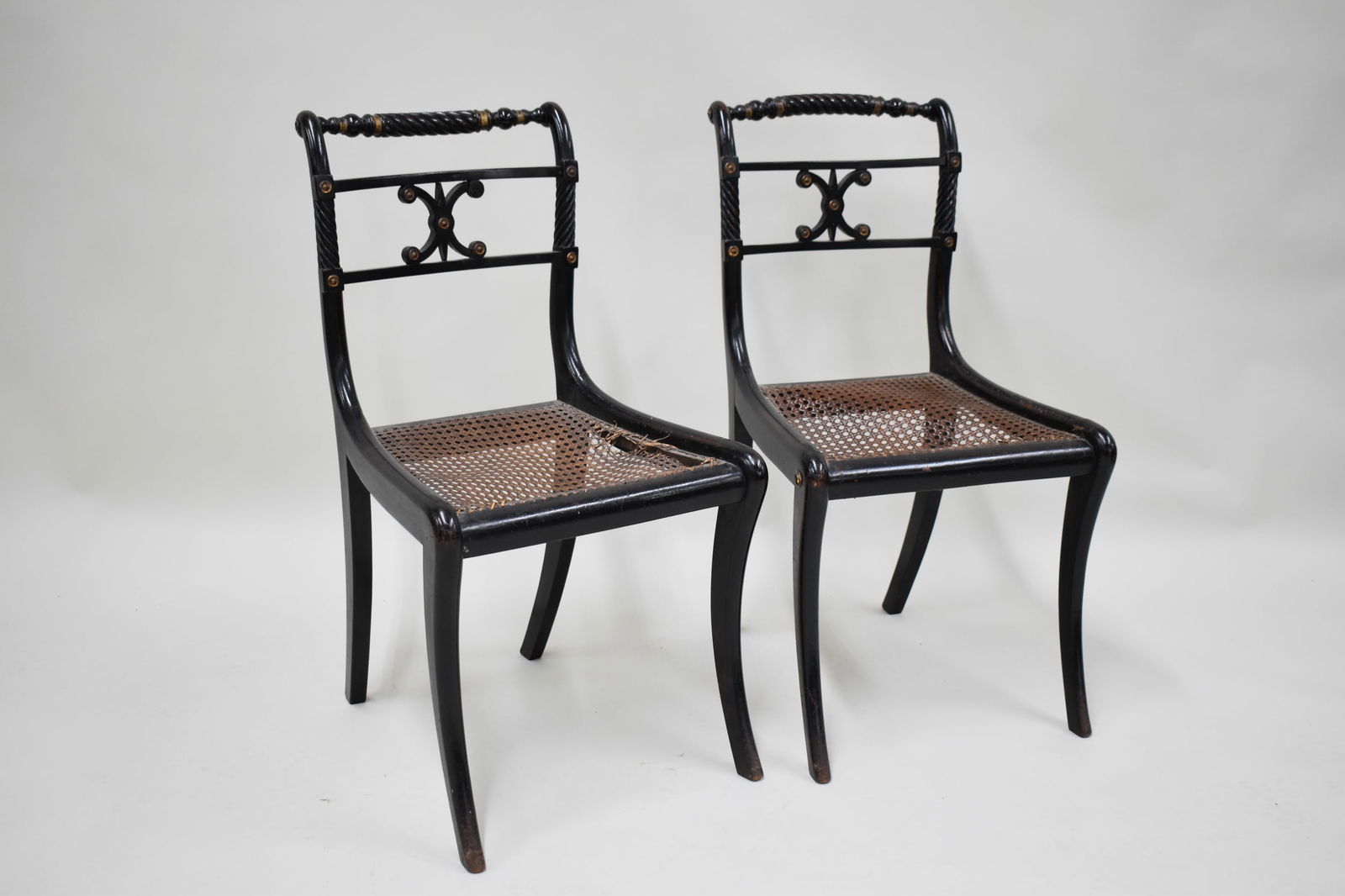 Pair of Regency Style Black Painted Side Chairs (1 of 12)