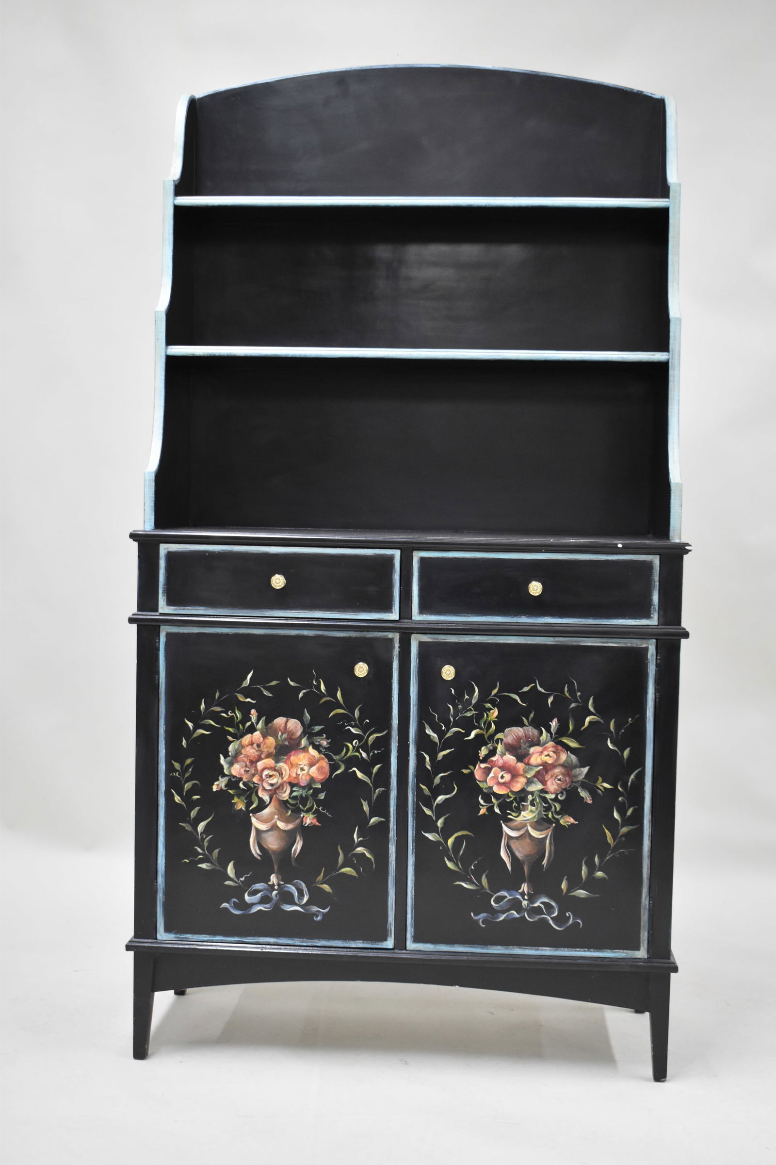 Shabby Chic Style Black Painted Hutch Cabinet (1 of 7)