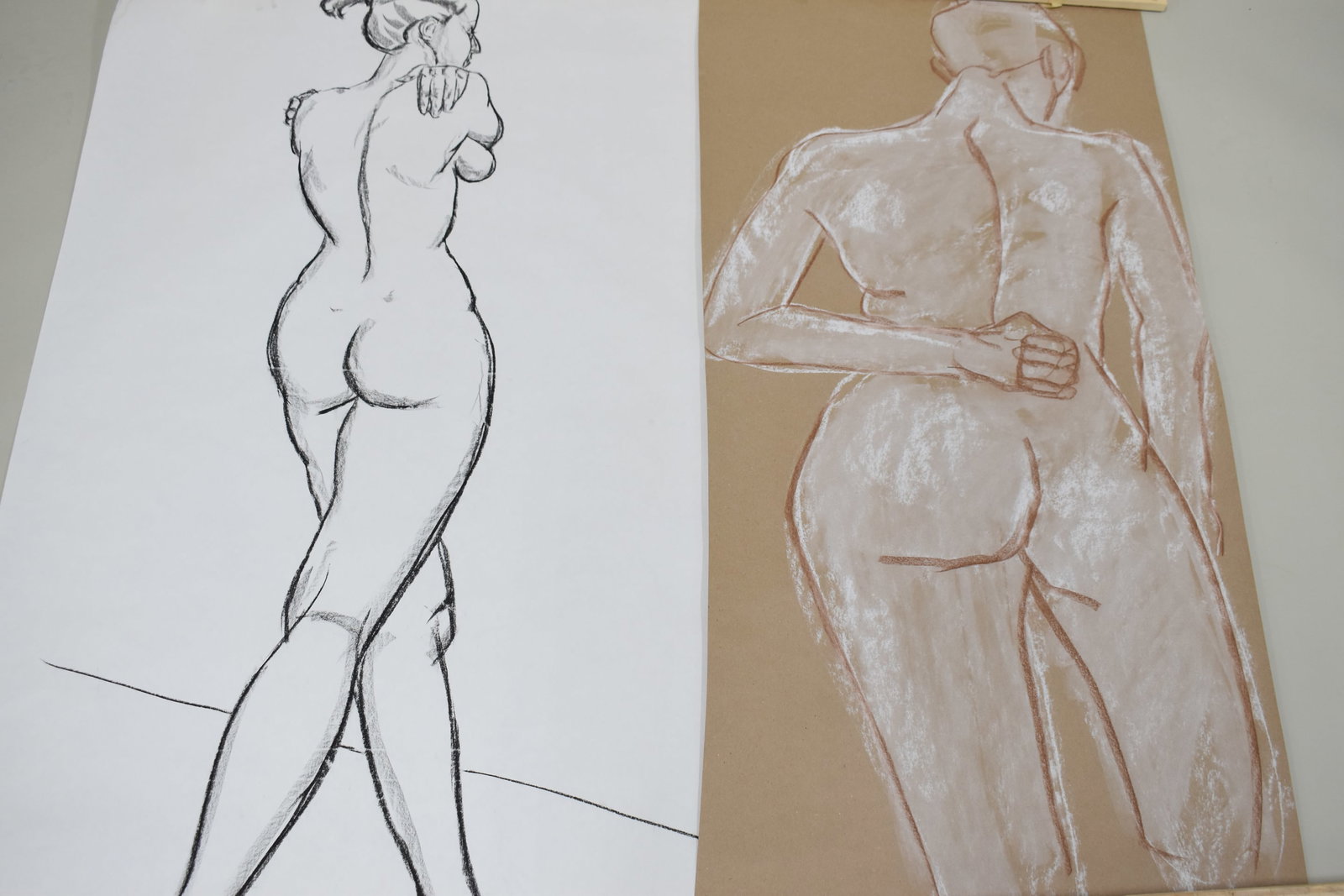 Group of Five Assorted Charcoal Nude Drawings: Group of Five Assorted Charcoal Nude Drawings Group of Five Assorted Charcoal Nude Drawings, each are unsigned with the largest measures 36 1/2" x 58"