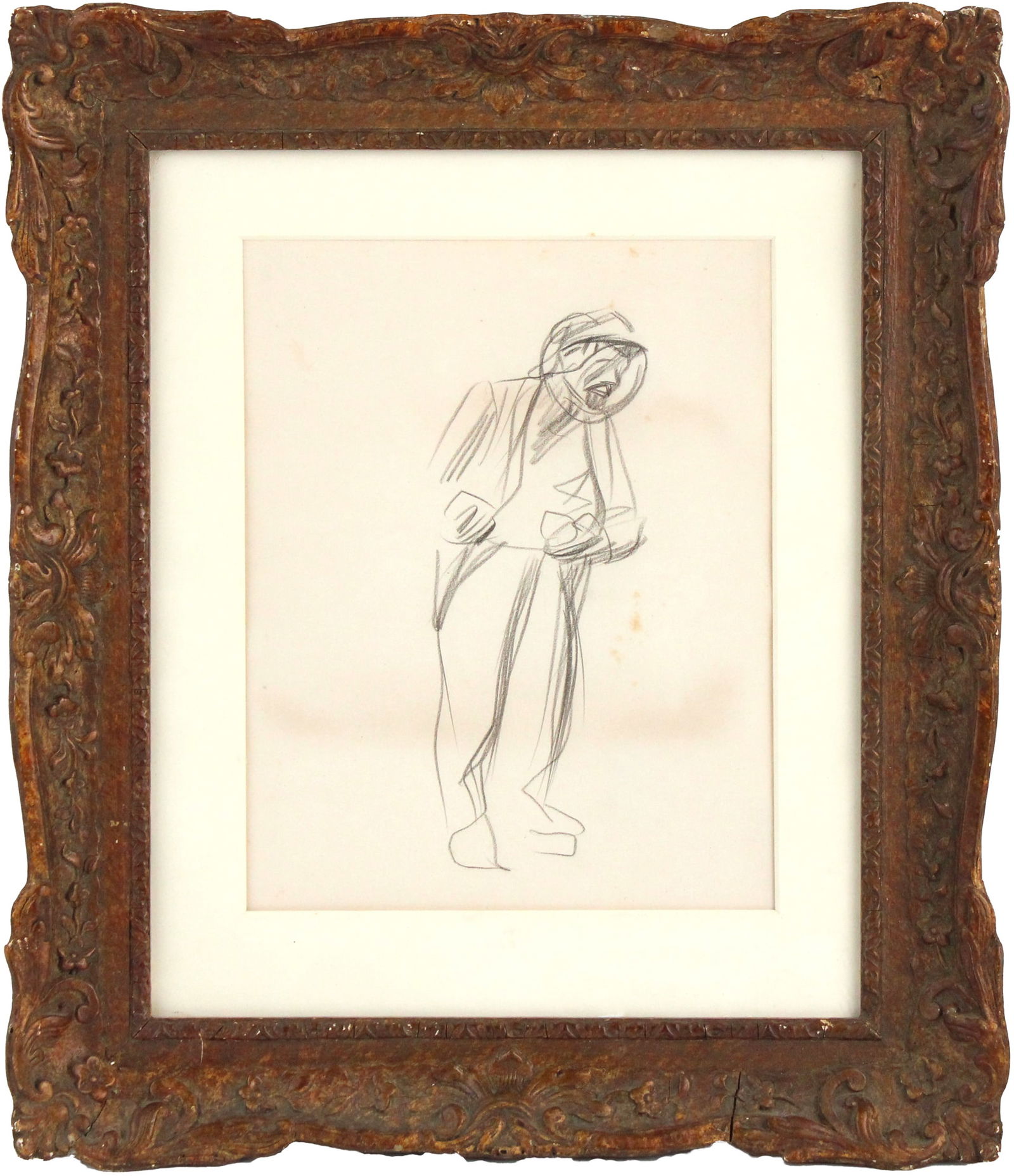 Jean-Louis Forain, French 1852-1931, Study of Standing Worker, Black Crayon (1 of 6)