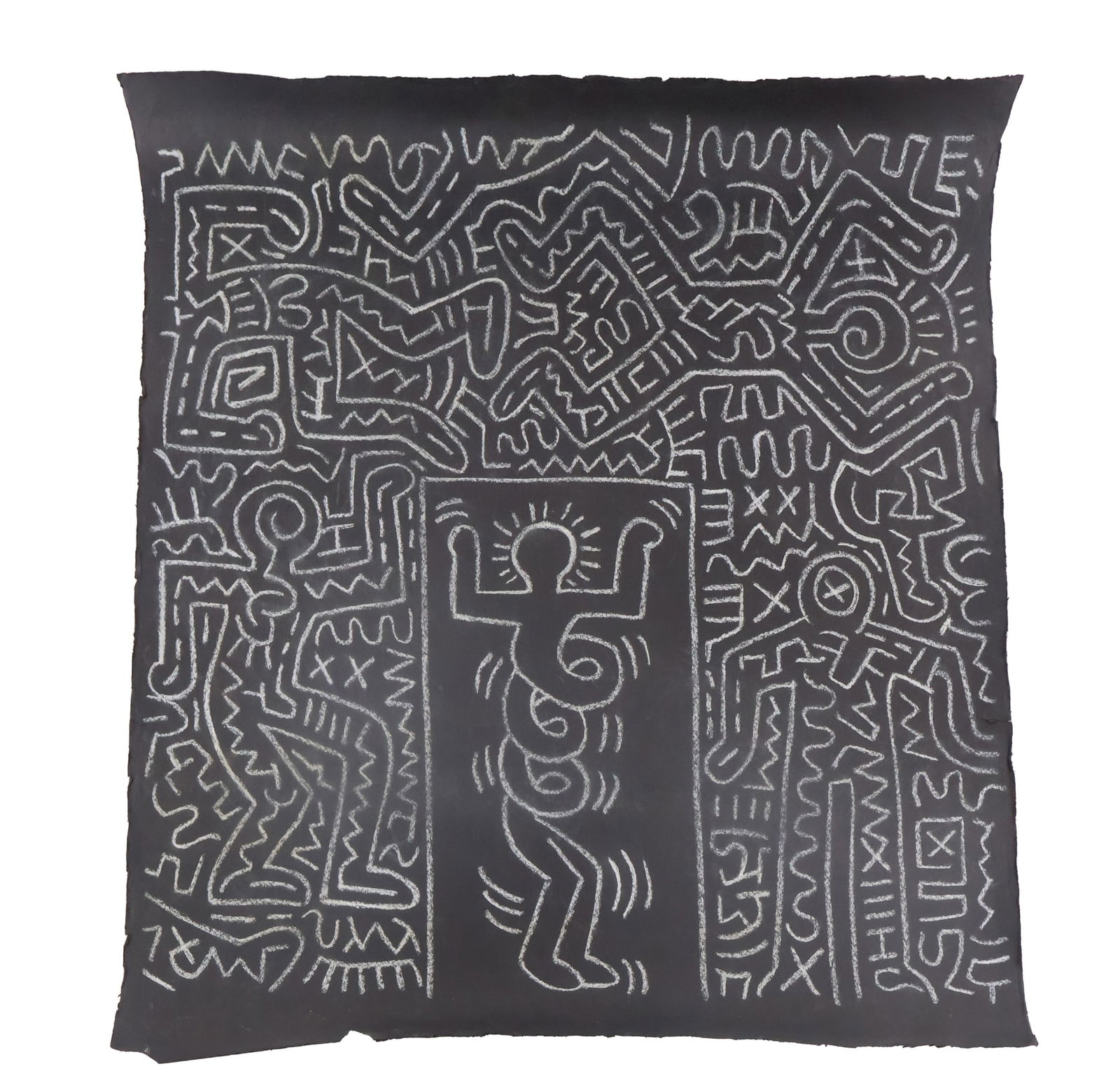 Keith Haring, American 1958-1990, Subway Drawing, "Sweet Saturday Night", White Chalk on Black Paper (1 of 14)