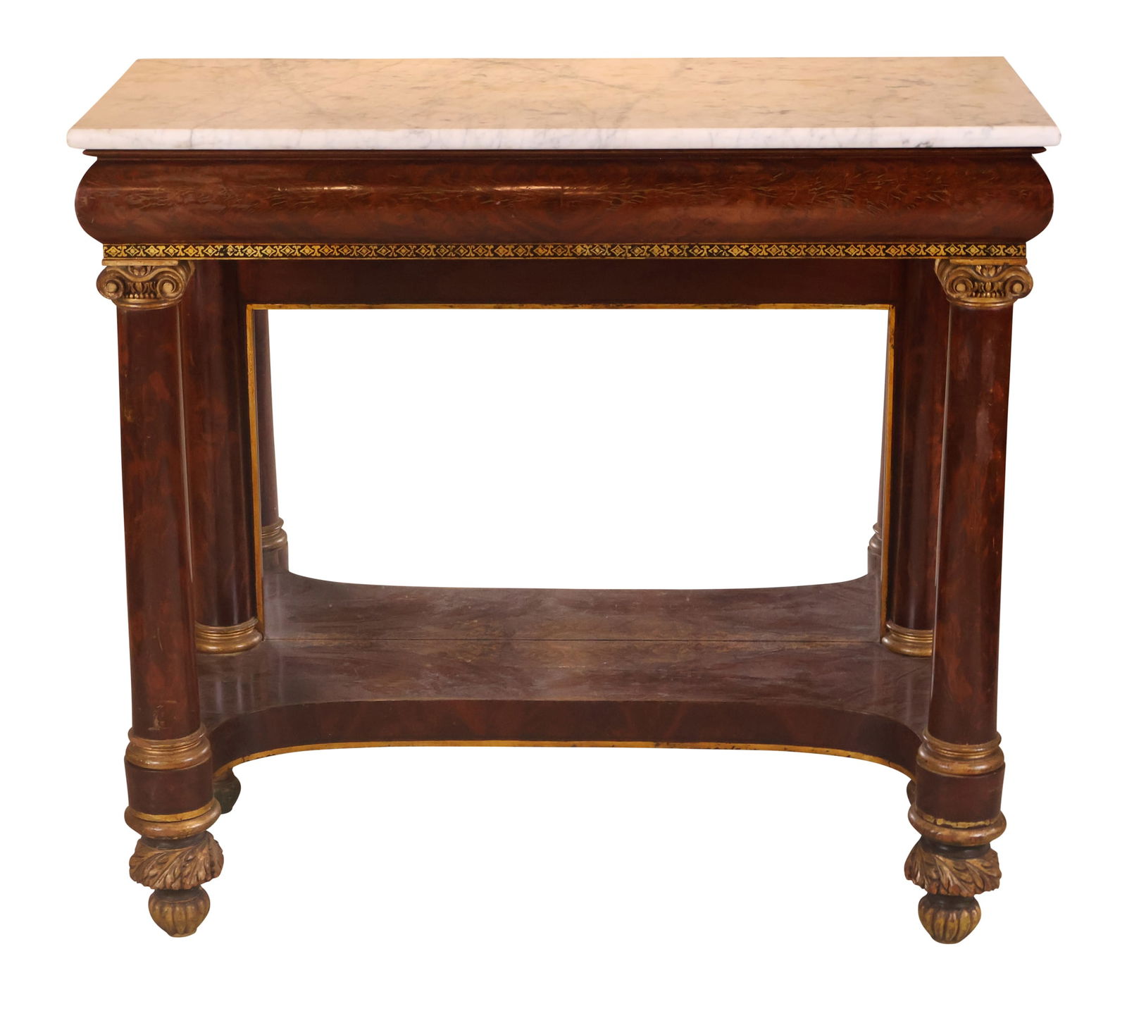 Classical Gilt-Stenciled Mahogany Marble Top Pier Table (1 of 15)