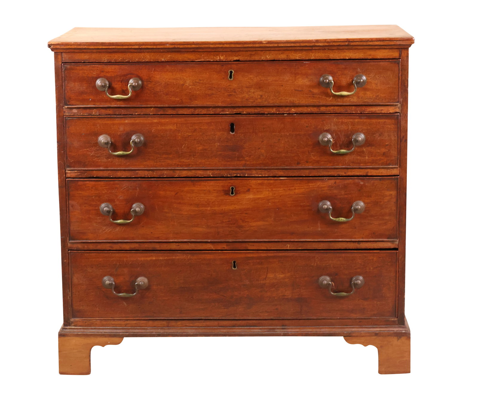George III Mahogany Chest of Drawers: George III Mahogany Chest of Drawers English, late 18th C. Restorations.l 35 1/2 x 36 3/4 x 19 1/4 in. (90.2 x 93.3 x 48.9 cm.)