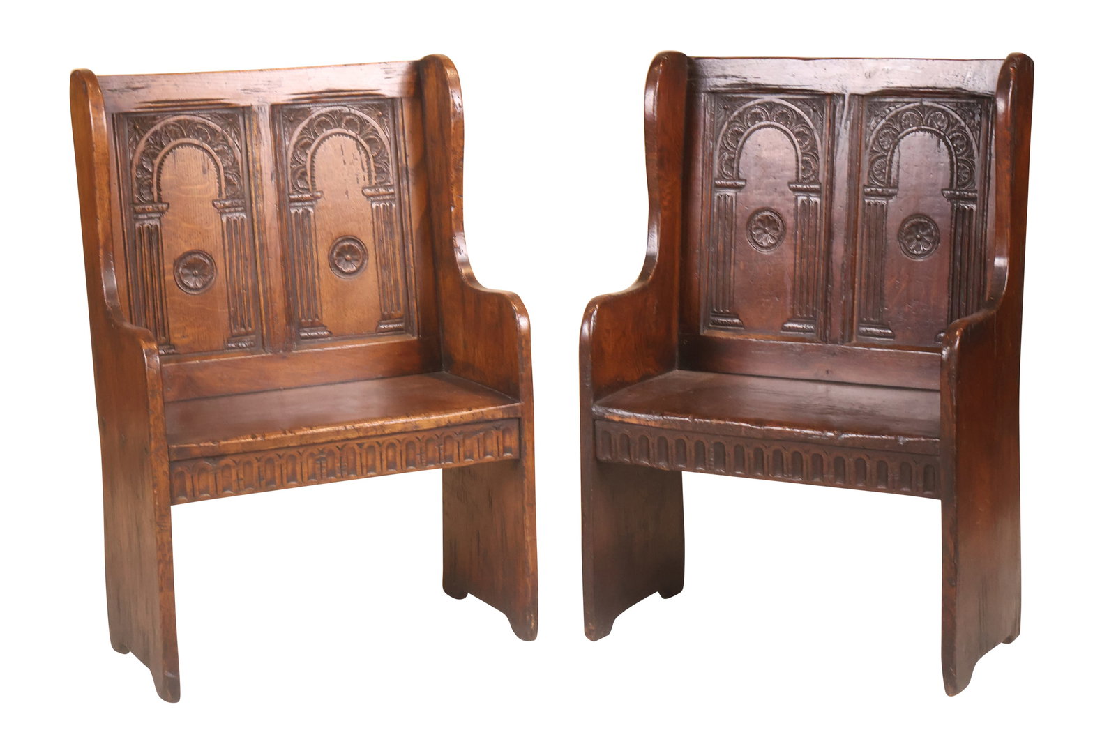 Two Jacobean Style Carved Oak Diminutive Settles (1 of 7)