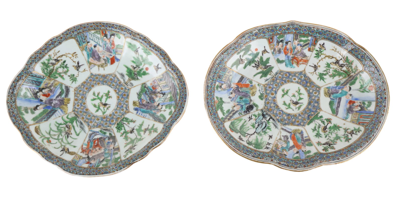 Two Chinese Famille Vert Shaped Porcelain Plates (1 of 11)