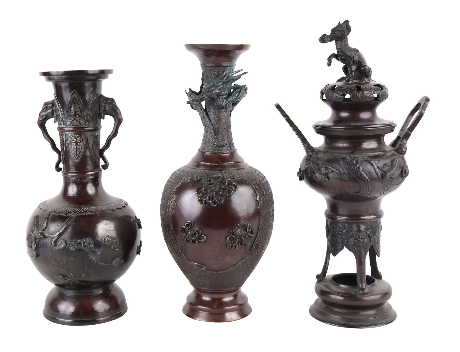 Three Japanese Meiji Bronze Vessels (1 of 16)
