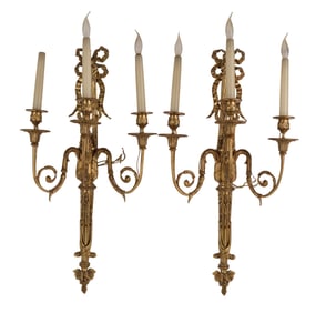 Pair of Louis XVI Style Ormolu Three-Branch Wall Lights