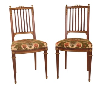 Pair of Louis XVI Style Gilt-Metal Mounted Mahogany Side Chairs