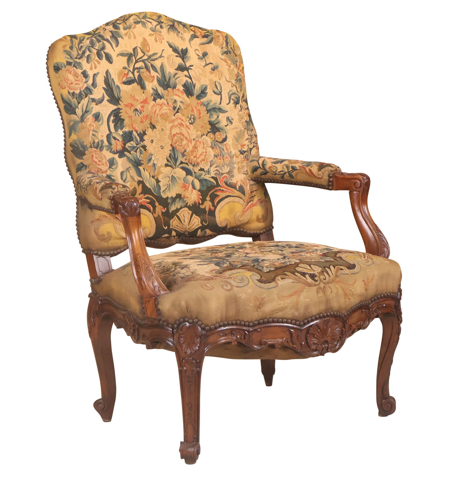Louis XV Style Carved Walnut Fauteuil (1 of 8)