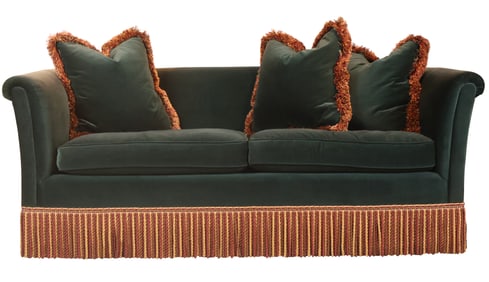 Custom Contemporary Green Velvet Upholstered Love Seat