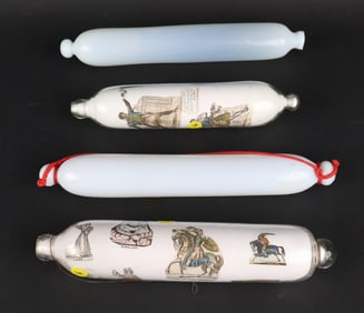 Two Victorian Potichomania Glass Rolling Pins