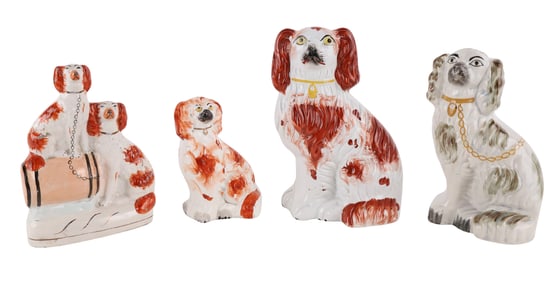 Four Staffordshire Dog Porcelain Figures