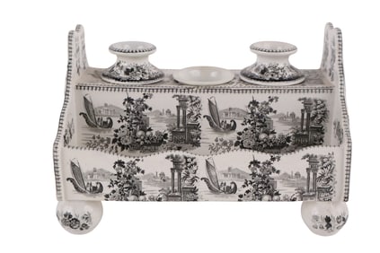 Black Transferware Porcelain Inkwell