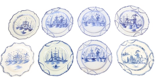 Eight Pearlware Feather Edge Porcelain Plates