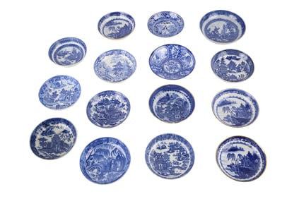 Fifteen Blue and White Transfer Decorated Dishes