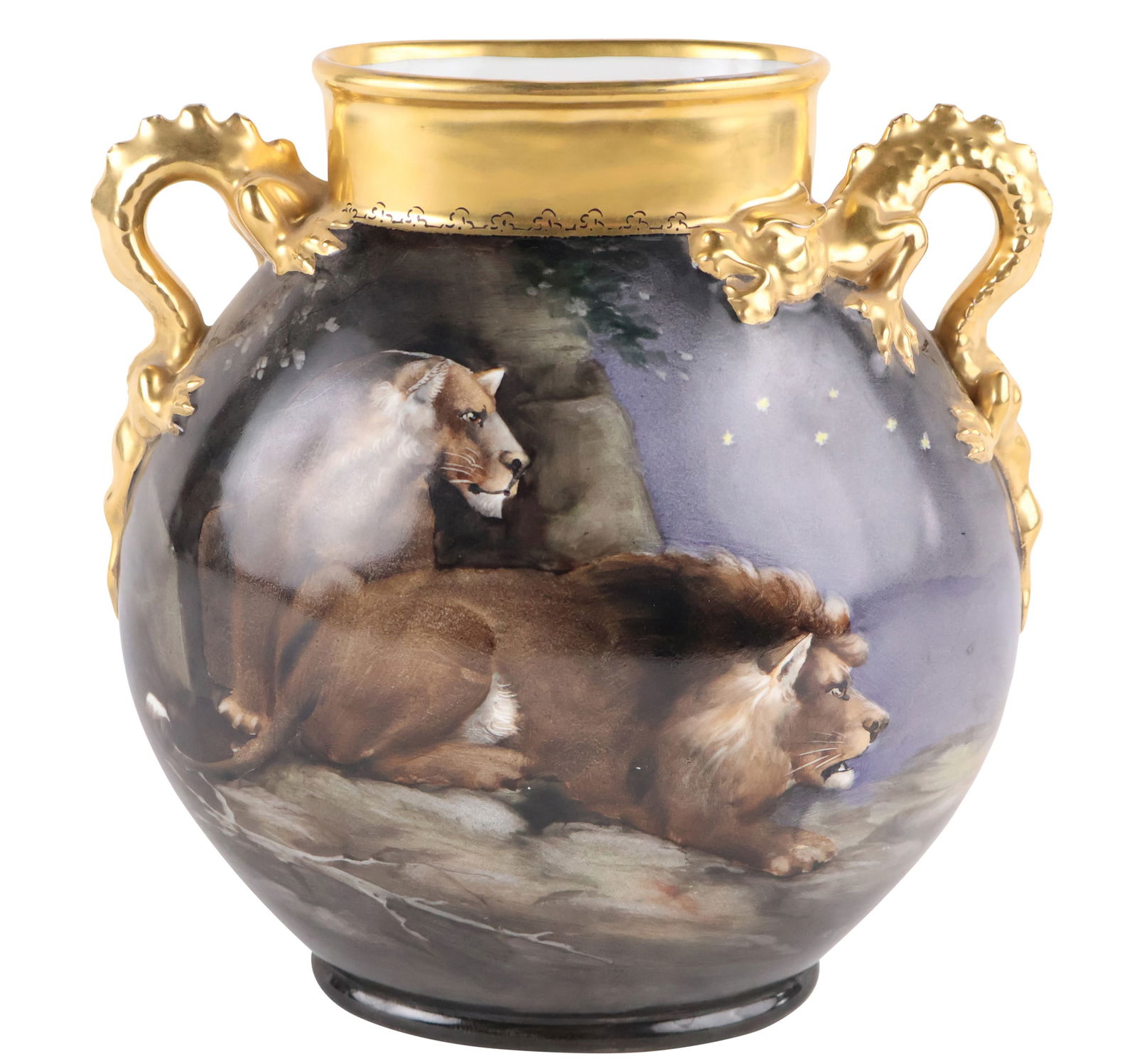 Limoges Lion Decorated Two Handled Porcelain Vase (1 of 10)