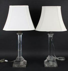 Pair of Silver Plate and Crystal Columnar Lamps