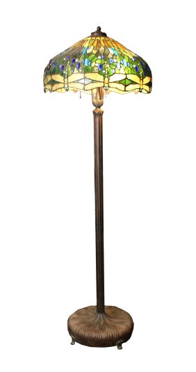 Tiffany Style "Dragon Fly" Lead Glass and Bronze Floor Lamp