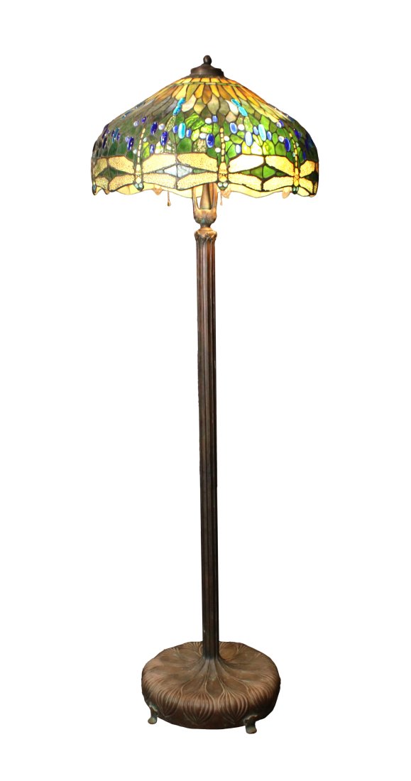 Tiffany Style "Dragon Fly" Lead Glass and Bronze Floor Lamp (1 of 13)
