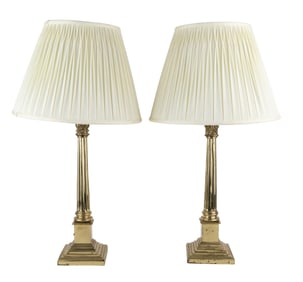 Pair of Neoclassical Style Brass Columnar Lamps