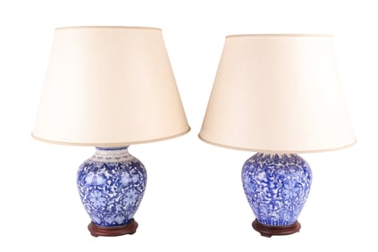 Pair of Blue & White Porcelain Vases