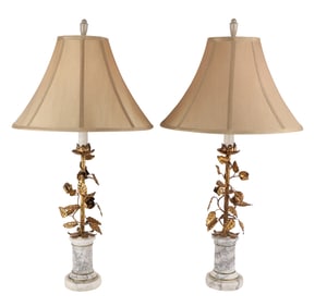 Pair of Gilt-Metal and Marble Table Lamps