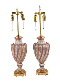 Pair of Sevres Decorated Porcelain Table Lamps