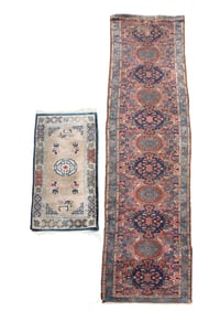 Hamandan Runner Together with a Chinese Silk Mat