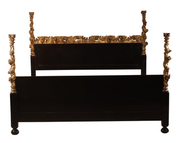Ebonized and Parcel Gilt Bedstead