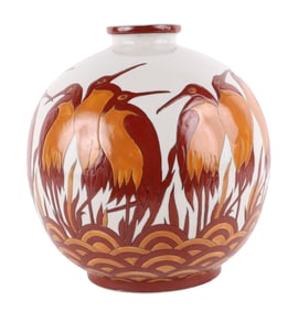 Keralouve La Louviere Stork Decorated Ceramic Vase
