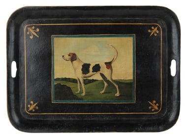 Painted Tole Tray, Foxhound Decorated