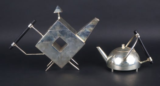 Two Christopher Dresser Design Silver Plated Teapots