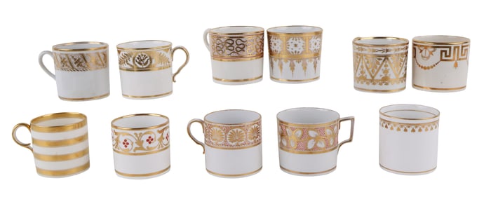 Eleven Gilt-Decorated Porcelain Demi-Tasse Caps