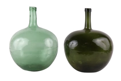 Two Green Glass Wine Jugs