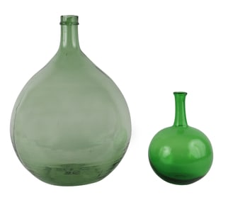 Two Green Glass Wine Jugs