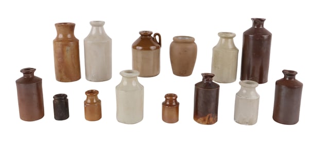 Fourteen Miniature Stoneware Jugs and Crocks