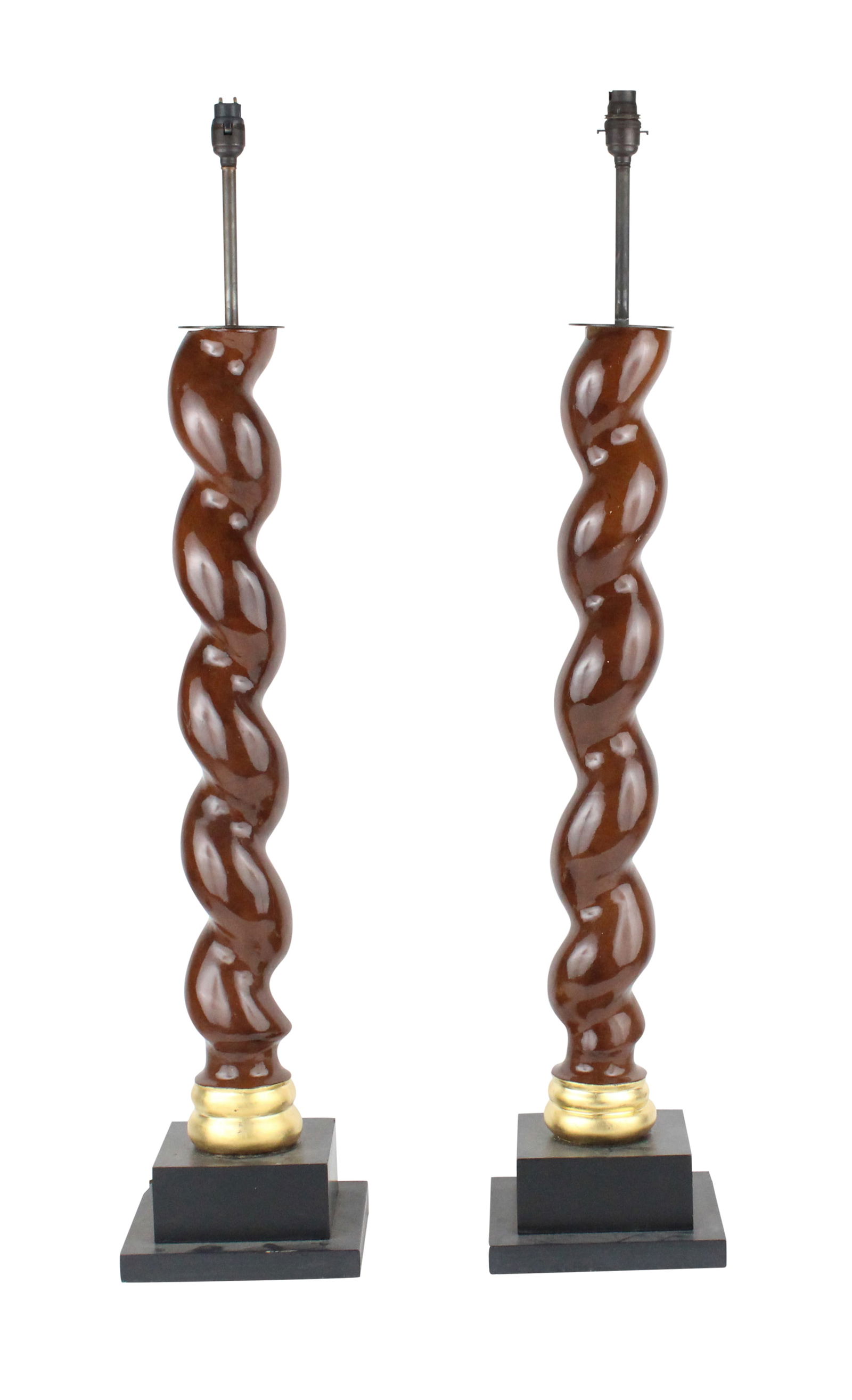 Pair of Twisted Lacquered Wood Column Lamps (1 of 8)