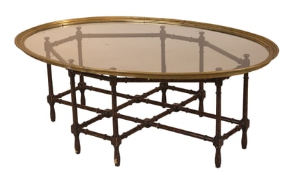 Faux Rattan and Glass Top Low Table