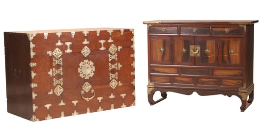 Two Korean Persimmon Wood Cabinets