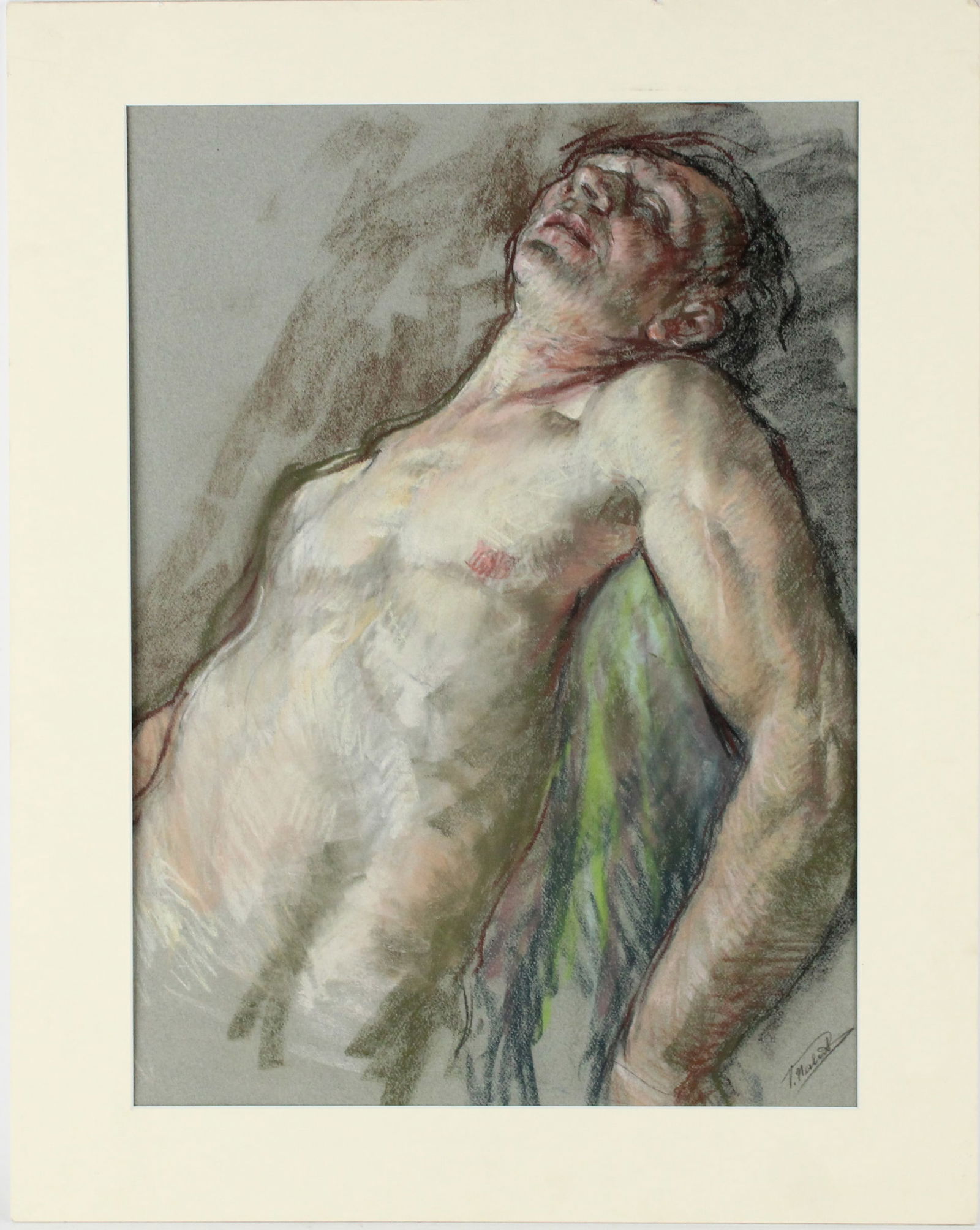 Vincent Nesbert, American 1898-1976, Reclining Male Nude, Pastel: Vincent NesbertAmerican, 1898-1976Reclining Male NudePastelSigned l.r. Nesbert, unframed.Provenance: Property from a Private New York GentlemanSight: 23 x 16 1/2 in. (58.4 x 41.9 cm.), Frame: 28 x 22