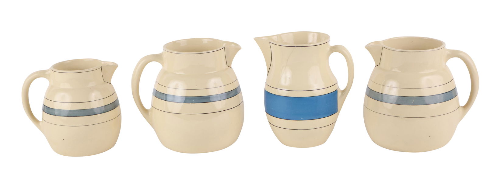 Four Roseville Creamware Banded Pitchers (1 of 12)