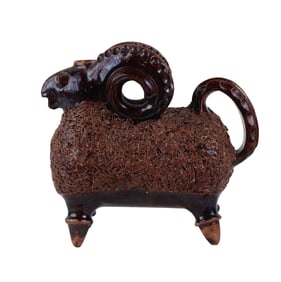 Vintage Brown-Glazed Ram Figurine