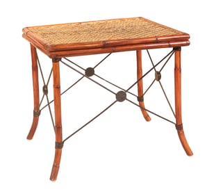 Modern Rattan and Metal Side Table