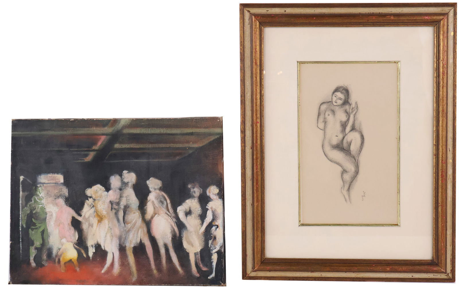 David Loeffler Smith, American 1928-, Hotel Lobby, Oil on Canvas: David Loeffler SmithAmerican, 1928-Hotel LobbyOil on CanvasSigned verso, together with a booklet titled "David Loeffler Smith: Retrospective" and a print of a reclining nude woman, numbered